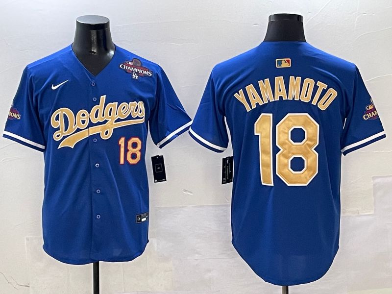 Men Los Angeles Dodgers #18 Yamamoto Blue Gold Game Nike 2025 MLB Jersey style 2->los angeles dodgers->MLB Jersey